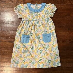 Floral Kids Dress with Blue Accents